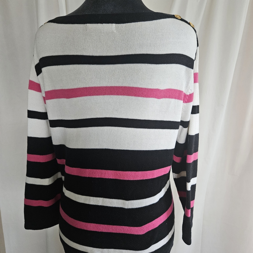 Chaps Black and White Striped Sweater